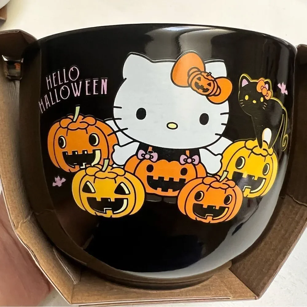 Sanrio Hello Kitty 20oz Halloween Ceramic Bowls with Chopsticks (set of 2) NEW